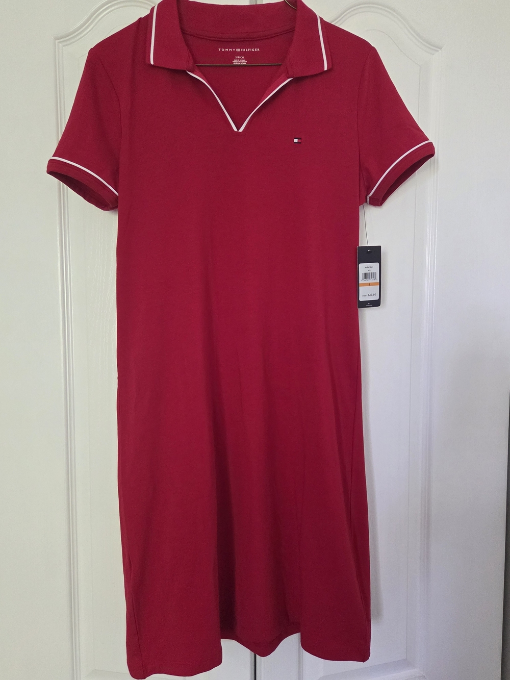 Tommy Hilfiger Red Polo Midi Dress with White Trim